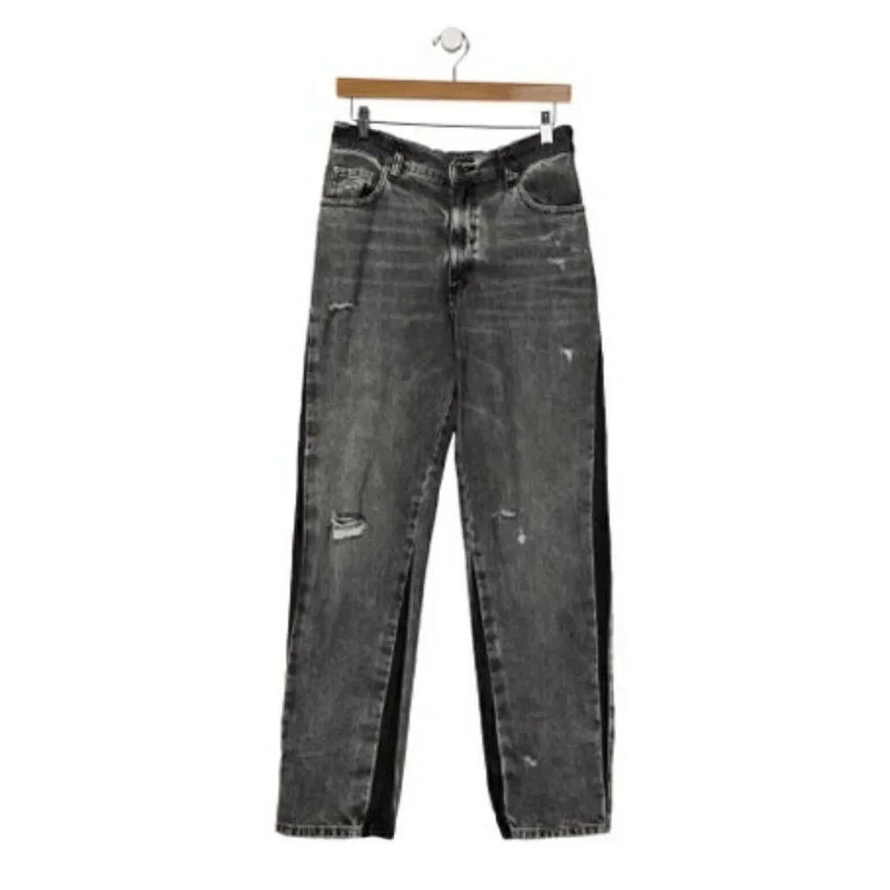 Ser.O.Ya Authentic Gray Black Maggie Mid Rise Vintage Straight Leg Jeans Denim